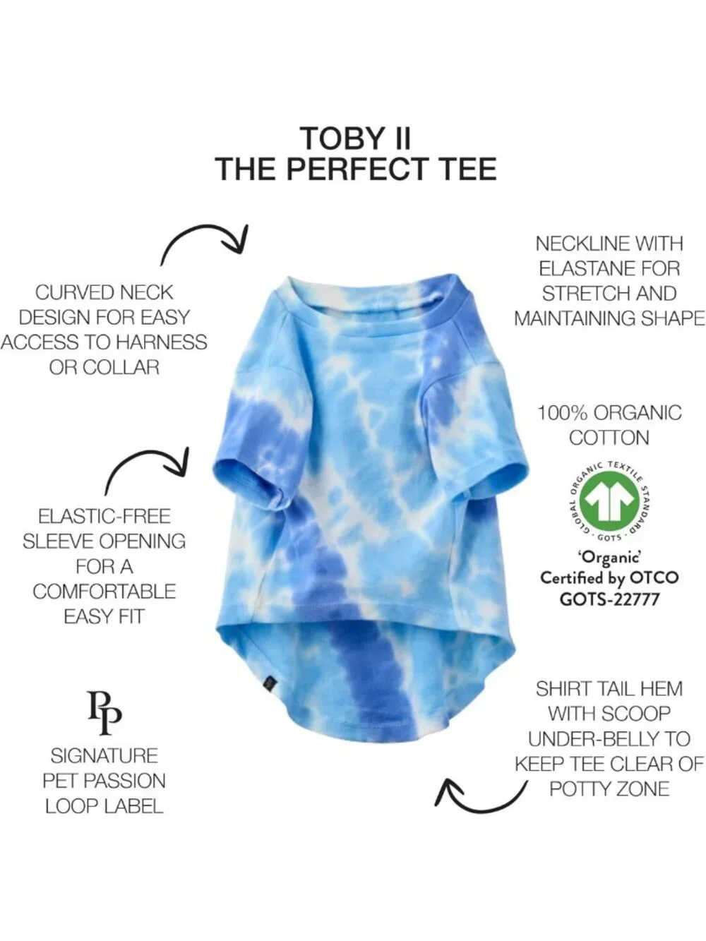 Organic Cotton Dog T-Shirts 3 Pack - Short Sleeve Blue Tie Dye for Small to